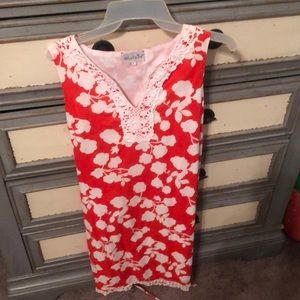 Cute reddish orange & white sleeveless dress